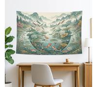 Arazzo decorativo da parete con laghetto di carpe, libellule e ninfee bohémien, tranquillo arazzo estetico per soggiorno, camera da letto, decorazione per la casa, 152 x 101 cm