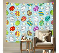Arazzo di coniglio pasquale e uova colorate da appendere alla parete in colori pastello primaverili divertenti e fantasiosi per camera da letto, soggiorno, 60 x 40 cm