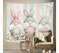 Arazzo di nano di coniglio pasquale pesca pastello e menta, decorazione da appendere alla parete, arazzi stagionali primaverili per cameretta dei bambini, soggiorno, 150 x 50 cm