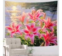 Arazzo di un pezzo con fiori natura grazioso paesaggio botanico fiume luce calda foglie primaverili rosa verde poliestere decorazione sfondo divano ufficio club bar soffitto testiera decorazione da