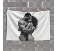 Arazzo divertente abbraccio appassionato in bianco e nero arazzo decorazione da parete per camera da letto sopra il letto divertente decorazione patio (75 x 100 cm)