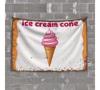 Arazzo divertente con un cono gelato rosa con spruzzi. Arazzo divertente decorazione per bar arazzo con parole (100 x 150 cm)