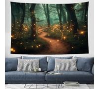 Arazzo Dream Builder da appendere alla parete, Alberi del sentiero delle lucciole, arazzo da appendere alla parete, arazzo con Verde scuro, per camera da letto, soggiorno, dormitorio,150 x 100cm