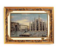 Arazzo Duomo Milano in cotone con foglia d'oro zecchino cornice legno 46x64 cm