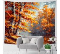 Arazzo Fall Birch Trees Boat Trees Landscape Arazzo Da Appendere Alla 2XL | Parete Ristorante Piacevole al tatto Copriletto Leggero Coperta Da Parete Dormitorio Ingresso