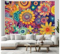 Arazzo Fiori, Mandala 2, Telo da Parete Elementi psichedelici 1, Tapisserie giallo, Pianta Botanica per Soggiorno Camera da Letto Dormitorio, Decorazione da Parete, 100x150cm