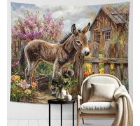 Arazzo floreale asino decorazione da parete marrone rustico con fiori primaverili arte decorativa bohémien per soggiorno, camera da letto, ufficio, 60 x 40 pollici