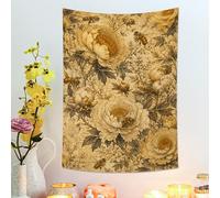 Arazzo floreale beige, peonie e api vintage, decorazione rustica per la casa per soggiorno, camera da letto, arazzo estetico per tutte le stagioni 76 x 101 cm
