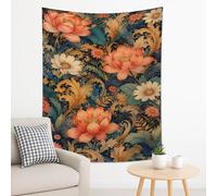 Arazzo floreale color pesca, elegante design con ninfee da appendere alla parete, arazzo estetico decorativo per soggiorno, camera da letto o spazio per meditazione, 152 x 203 cm