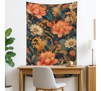 Arazzo floreale color pesca, elegante design con ninfee da appendere alla parete, arazzo estetico decorativo per soggiorno, camera da letto o spazio per meditazione, 101 x 152 cm