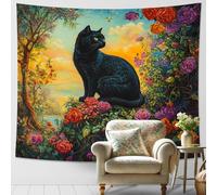 Arazzo floreale con gatti, da appendere alla parete, con rose colorate, decorazione artistica per la casa per l'autunno, stile bohémien, per soggiorno, camera da letto, arte estetica da parete, 203 x