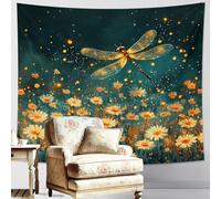 Arazzo floreale con libellula e fiori, da appendere alla parete, vivace estetica per camera da letto, soggiorno, dormitorio, decorazione per interni ispirati alla natura, 203 x 152 cm