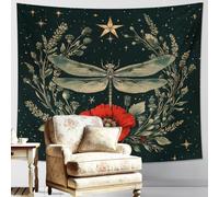 Arazzo floreale verde con libellula, da appendere alla parete con fiori vintage, decorazione per la casa, arazzo estetico naturale per soggiorno, camera da letto, dormitorio, decorazione da parete