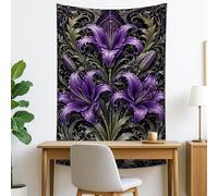Arazzo floreale viola, elegante da appendere alla parete, decorazione per la casa bohémien per soggiorno, camera da letto, arazzo estetico per un'atmosfera accogliente, 101 x 152 cm