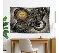 Arazzo galattico con sole e luna nero oro, universo celeste da appendere alla parete, mistica estetica decorativa per soggiorno, camera da letto, dormitorio, 152 x 127 cm