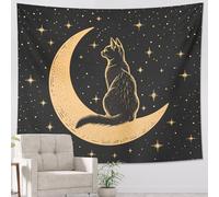 Arazzo gatto nero stelle notte luna simpatici animali bohémien strega fantasia nero poliestere rivestimento murale sfondo per camera da letto soggiorno accessori soffitto orizzontale arazzo 152 x 127