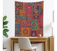 Arazzo geometrico colorato, vivace patchwork da appendere alla parete, arte decorativa bohémien per soggiorno, camera da letto, spazio per meditazione, 127 x 152 cm