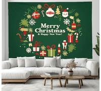 Arazzo Ghirlanda A Tema Natalizio 200X150Cm Rami Di Pino Regali Appeso A Parete Verde Smeraldo Poster Hippie Per Natale Sfondo Camera Da Letto Dormitorio Arredamento Del Soggiorno