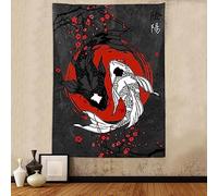 Arazzo giapponese Yin Yang Koi, fresco rosso e nero anime Sakura Art Arazzo verticale da appendere alla parete per uomini, camera da letto, soggiorno, ufficio, decorazione 101 x 152 cm, poster con