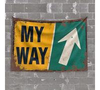Arazzo grande con scritta "My Way" con freccia che punta a destra, decorazione divertente per la porta del bar (100 x 150 cm)