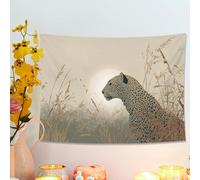 Arazzo leopardato ed erba, beige marrone animale da appendere alla parete, decorazione estetica naturale per soggiorno, camera da letto, dormitorio 101 x 76 cm