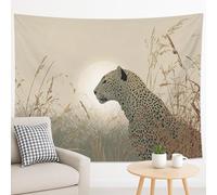Arazzo leopardato ed erba, beige marrone animale da appendere alla parete, decorazione estetica naturale per soggiorno, camera da letto, dormitorio 228 x 178 cm