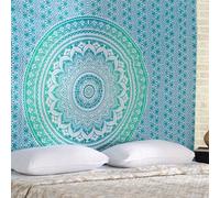 Arazzo mandala appeso a parete verde mare per la camera da letto e il soggiorno Arazzi in cotone bohémien appesi a parete boho 213 x 137 cm