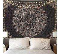 Arazzo mandala nero da appendere alla parete, psichedelico, stile indiano, hippie, bohémien, decorazione per la casa, camera da letto, soggiorno, dormitorio