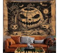 Arazzo Manifesto Di Halloween Appeso a Parete in Tessuto Fumetti Retrò Di Zucca Decorazione da Parete Grande per Casa Parete Decor Tovaglia Tappeto Coperta, Abbronzatura, 150x100 cm
