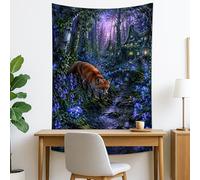 Arazzo mistico della foresta volpe, viola blu natura da appendere alla parete, decorazione estetica incantata per soggiorno, camera da letto, dormitorio, 101 x 152 cm