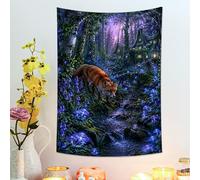 Arazzo mistico della foresta volpe, viola blu natura da appendere alla parete, decorazione estetica incantata per soggiorno, camera da letto, dormitorio, 91 x 122 cm