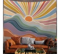 Arazzo Murale Per Camera Da Letto, Strisce Del Sole Boemo, 230X150Cm Grande Carta Da Parati In Tessuto Montagne Arcobaleno Retro, Tapestry Aesthetic Wall Decorazione Panoramica Colore Arancione