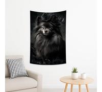 Arazzo nero con cane Pomerania, rosa floreale da appendere alla parete per decorazione della casa bohémien, elegante arazzo per soggiorno, camera da letto, amanti degli animali, 101 x 152 cm