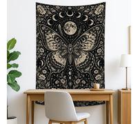 Arazzo nero con farfalla e luna, da appendere alla parete, decorazione mistica per soggiorno, camera da letto, arazzo estetico 127 x 152 cm