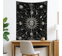 Arazzo nero con sole e luna, astrologia celeste, decorativo da appendere alla parete, arazzo mistico estetico per soggiorno, camera da letto, dormitorio, 127 x 152 cm