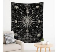 Arazzo nero con sole e luna, astrologia celeste, decorativo da appendere alla parete, arazzo mistico estetico per soggiorno, camera da letto, dormitorio, 152 x 203 cm