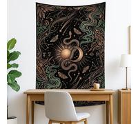 Arazzo nero con sole e luna, serpenti celesti e stelle, da appendere alla parete, decorazione mistica per camera da letto, soggiorno, meditazione, 101 x 152 cm