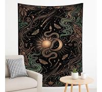 Arazzo nero con sole e luna, serpenti celesti e stelle, da appendere alla parete, decorazione mistica per camera da letto, soggiorno, meditazione, 178 x 228 cm