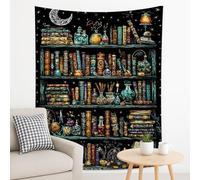 Arazzo nero per libreria, libreria magica, da appendere alla parete, arazzi mistici per camera da letto, soggiorno, decorazione di Halloween, 178 x 228 cm