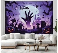 Arazzo Orrore fantasy Zucca del cimitero a forma di mano di zombi 130x150cm, Decorazione Sospesa per Feste di Halloween per Camera da Letto, Parete, Teli da Picnic