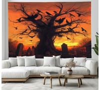 Arazzo Per Camera Da Letto Atmosfera Oscura E Inquietante, Arazzo Da Appendere Alla Parete,Vecchio Villaggio Cimitero,Grande Decorazione Artistica Per La Stanza,Colore Arancione,230L X 180L Cm