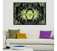 Arazzo per tarocchi sole e luna, arazzo psichedelico celeste, in cotone, da appendere alla parete, con mandala indiano, bohémien, poster Hippy, dimensioni 101,6 x 76,2 cm, verde