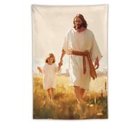 Arazzo religioso con Gesù e bambino che cammina, Cristo, chiesa, poliestere, moderno, estetico, da appendere alla parete, per la casa, la camera da letto, il soggiorno, il dormitorio, tessuto, 40"x60"