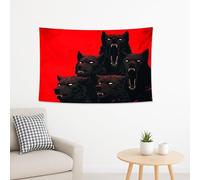 Arazzo rosso con lupi neri feroci, da appendere alla parete con animali gotici, per camera da letto, soggiorno, Halloween, esterni, decorazione per la casa, 152 x 101 cm