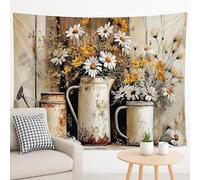 Arazzo rustico floreale giallo, margherite e fiori di campo, decorazione vintage da parete, arazzo in stile country estetico per soggiorno, camera da letto, autunno 228 x 178 cm