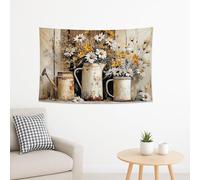 Arazzo rustico floreale giallo, margherite e fiori di campo vintage, decorativo da parete, stile country, per soggiorno, camera da letto, autunno, 152 x 101 cm