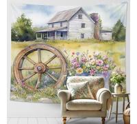 Arazzo rustico vintage con ruote in legno da appendere alla parete, arazzi estetici primaverili per soggiorno, camera da letto, decorazione accogliente per la casa, 152 x 150 cm