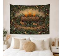 Arazzo rustico Yule Log Solstizio d'Inverno, 152,4 x 127 cm | Rami sempreverdi, da appendere alla parete in tessuto, fette di arancia essiccate, bastoncini di cannella, candele rituali