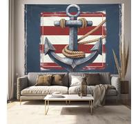 Arazzo Tema Nautico 150x100 cm Arazzo da Parete Grande Ancora A Strisce Vintage Appeso da Parete in Tessuto Decorazione Murale per Soggiorno Camera da Letto Soffitto, Blu Scuro