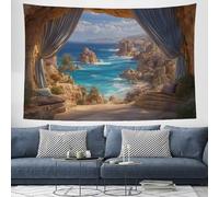 Arazzo Tendaggi 3D 150x130 cm Arazzo da Parete Grande Costa Mediterranea Appeso da Parete in Tessuto Decorazione Murale per Soggiorno Camera da Letto Soffitto, Marrone